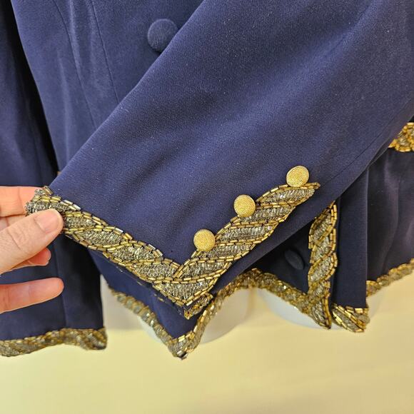 VTG Liz Elana Navy & Gold Blazer Size 14 Button Front Grandmacore Mature - Picture 5 of 12
